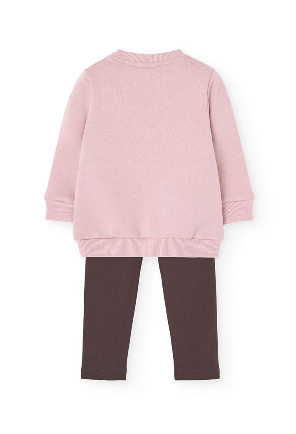 Boboli  Φόρεμα με fleece εσωτερική επένδυση σε dusty pink χρώμα σετ με κολάν ελαστικό σε καφέ χρώμα - Image 2